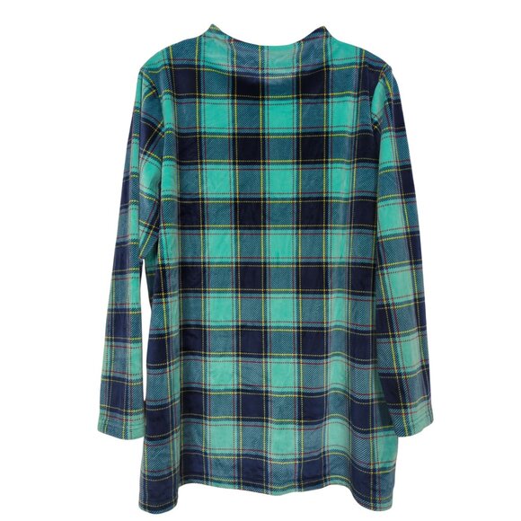 Lands End Womens Plaid blue mock neck turtleneck soft velvet Long Sleeve Top L/P - Picture 2 of 12